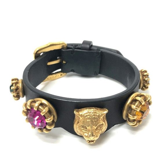 Auth GUCCI Taiga head Accessories Bracelet Leather Black/Gold/Multicolore - Picture 10 of 11